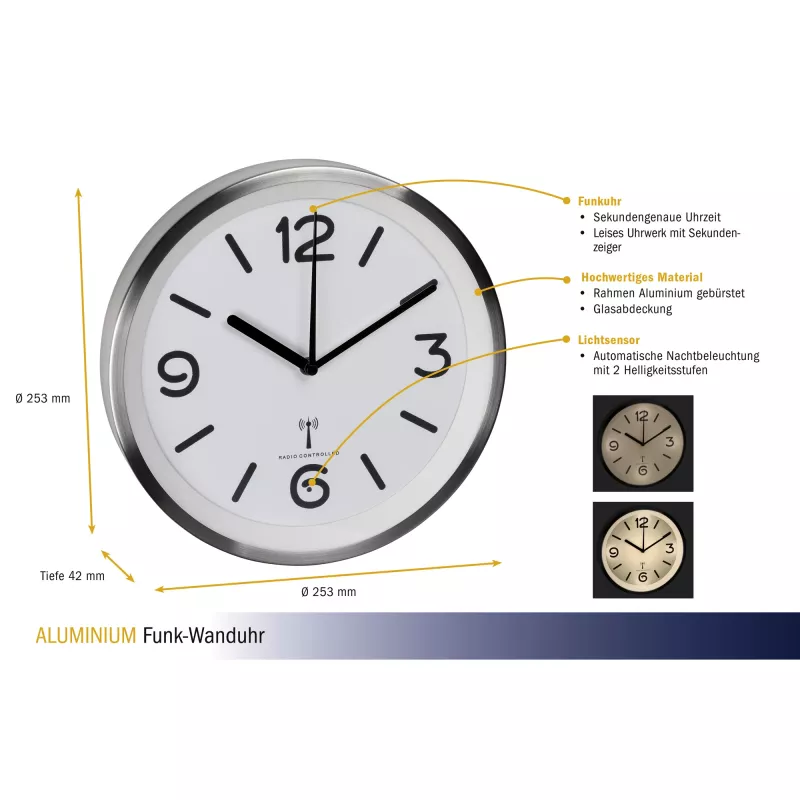TFA Dostmann 60.3535.02 Funk-Wanduhr Rund Silber - Weiß