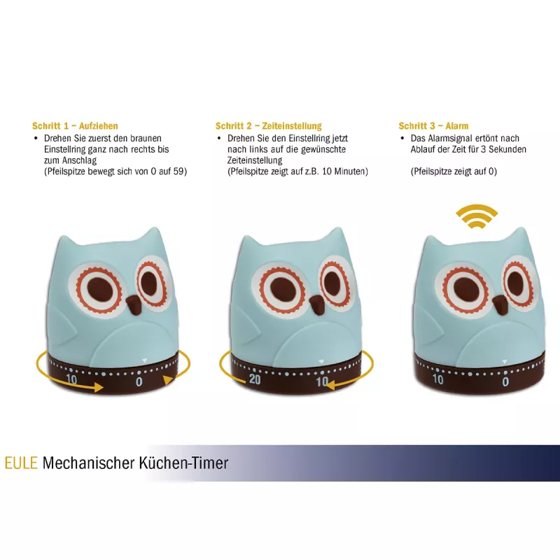 TFA Dostmann Eule Mechanischer Küchentimer, Türkis, 60 Minuten, Analog, Ohne Batterien 38.1039