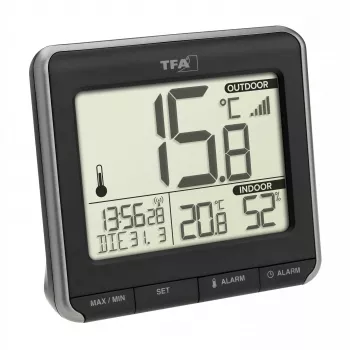 TFA Dostmann PRIO kabelloses digitales Thermometer, Schwarz/Weiß 30.3069.01