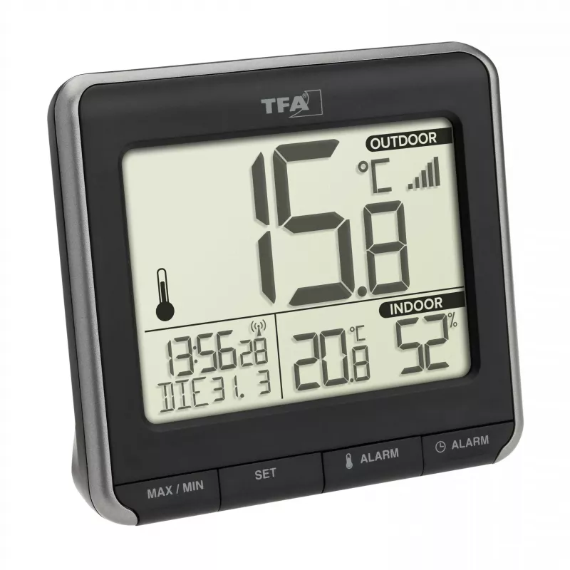 TFA Dostmann PRIO kabelloses digitales Thermometer, Schwarz/Weiß 30.3069.01