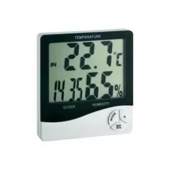 TFA Dostmann WS 5031 Thermo-Hygrometer mit Uhr, Schwarz/Weiß 30-5031