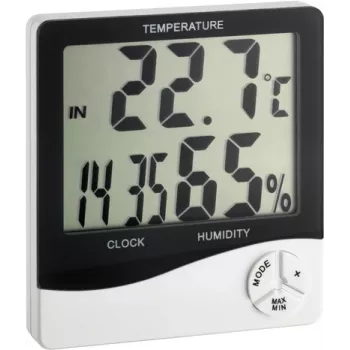 TFA Dostmann WS 5031 Thermo-Hygrometer mit Uhr, Schwarz/Weiß 30-5031