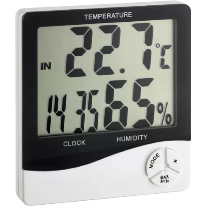 TFA Dostmann WS 5031 Thermo-Hygrometer mit Uhr, Schwarz/Weiß 30-5031