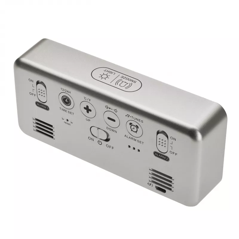 TFA Dostmann 60.2032.54 Quarz-Wecker Silber mit Dual-Alarm