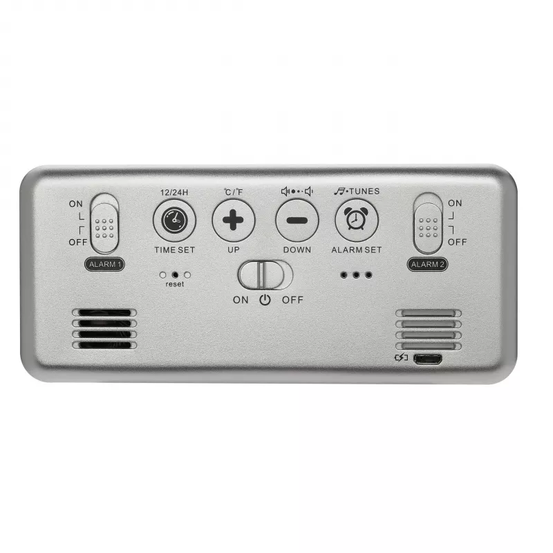 TFA Dostmann 60.2032.54 Quarz-Wecker Silber mit Dual-Alarm