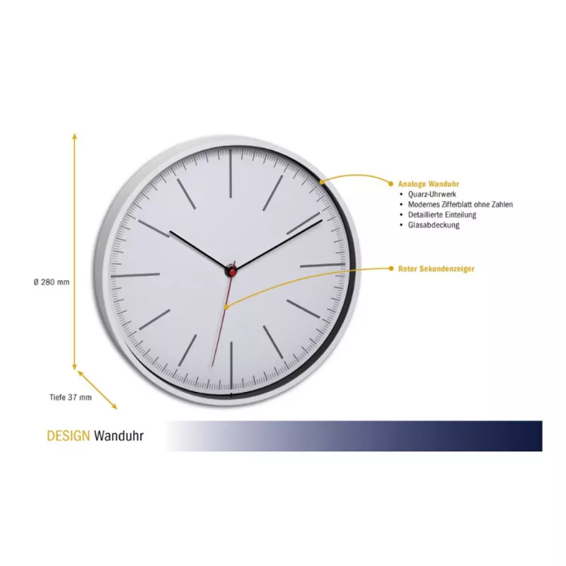 TFA Dostmann 60.3049.02 Runde weiße Quarz-Wanduhr