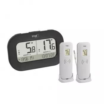 TFA Dostmann DOUBLE-CHECK kabelloses digitales Thermometer, Schwarz 30.3073.01