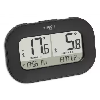 TFA Dostmann DOUBLE-CHECK kabelloses digitales Thermometer, Schwarz 30.3073.01