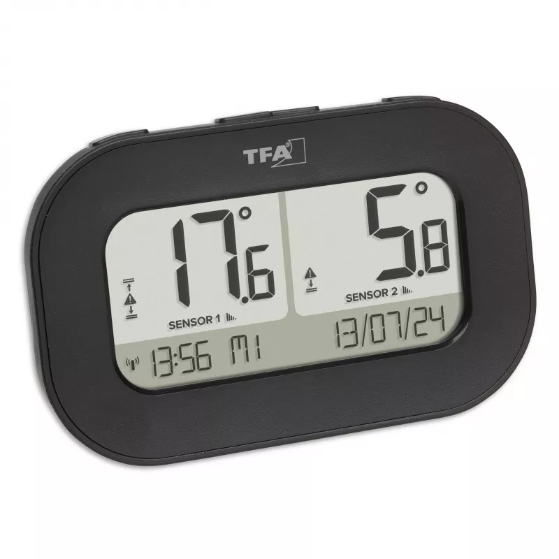 TFA Dostmann DOUBLE-CHECK kabelloses digitales Thermometer, Schwarz 30.3073.01