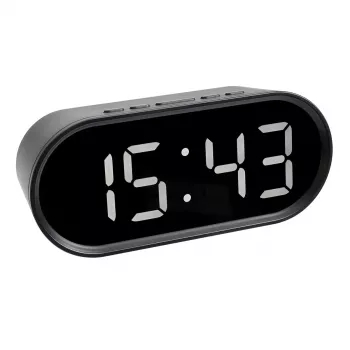 TFA Dostmann Digitaler Wecker mit LED-Leuchtziffern, oval, schwarz, 0-50 °C, °F/°C (60.2025.01)