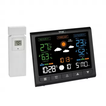 TFA CONTRAST 35.1171.01 Kabellose Wetterstation mit 12-24 Stunden Vorhersage, Schwarz