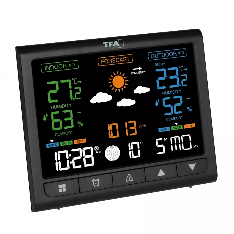 TFA CONTRAST 35.1171.01 Kabellose Wetterstation mit 12-24 Stunden Vorhersage, Schwarz