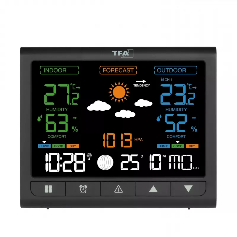 TFA CONTRAST 35.1171.01 Kabellose Wetterstation mit 12-24 Stunden Vorhersage, Schwarz