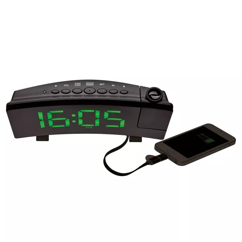 TFA Dostmann Funk-Projektionswecker mit USB-Ladefunktion - Digitaler Wecker - Rechteckig - Schwarz - Kunststoff - Uhrzeit - LED (60.5015.04)