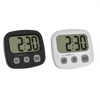 TFA Dostmann 2-teiliges digitales Timer-Set mit Stoppuhr und Uhr, Schwarz und Weiß (38.2057.40.02)