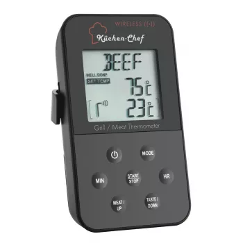 TFA Dostmann 14.1504 Grillthermometer mit Kabelfühler, Alarm, Timer, Kerntemperaturüberwachung für Niedergaren, Schweinefleisch, Rindfleisch, Wild, Truthahn, Lamm, Kaninchen