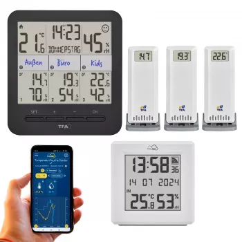 TFA Dostmann TFA.me Starter-Set mit WLAN-Gateway und 2 KLIMA@HOME Funk-Thermo-Hygrometern, Schwarz/Weiß 35.8109.02