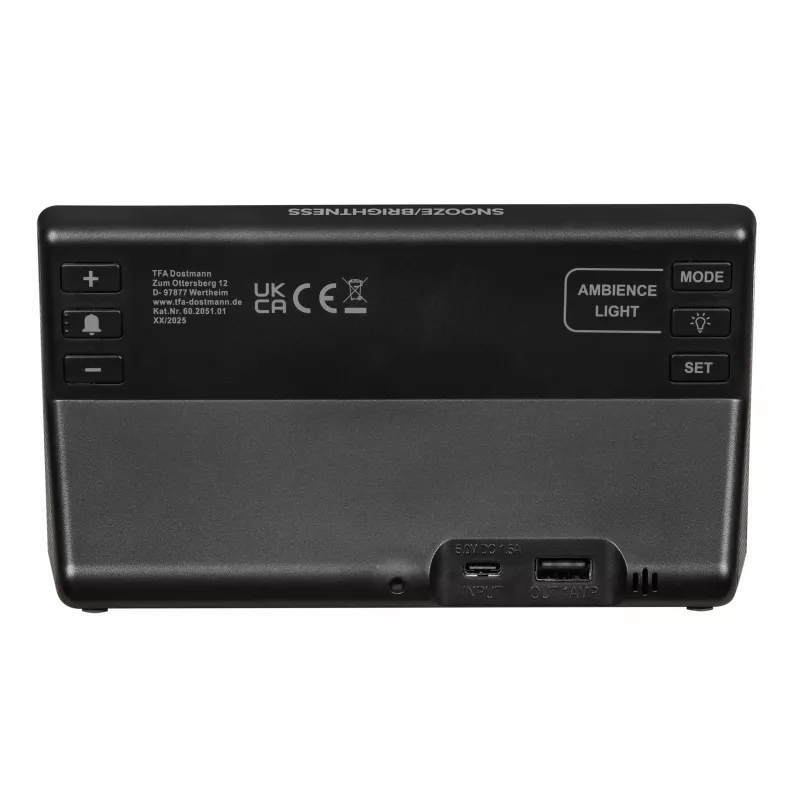 TFA Dostmann 60.2051.01 Quarz-Wecker Schwarz mit Ladefunktion
