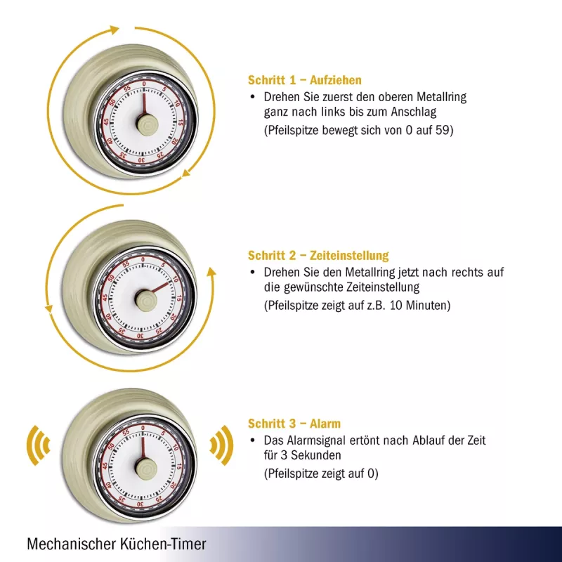TFA Dostmann 38.1037.09 Mechanischer Küchentimer, 60 Minuten, Beige