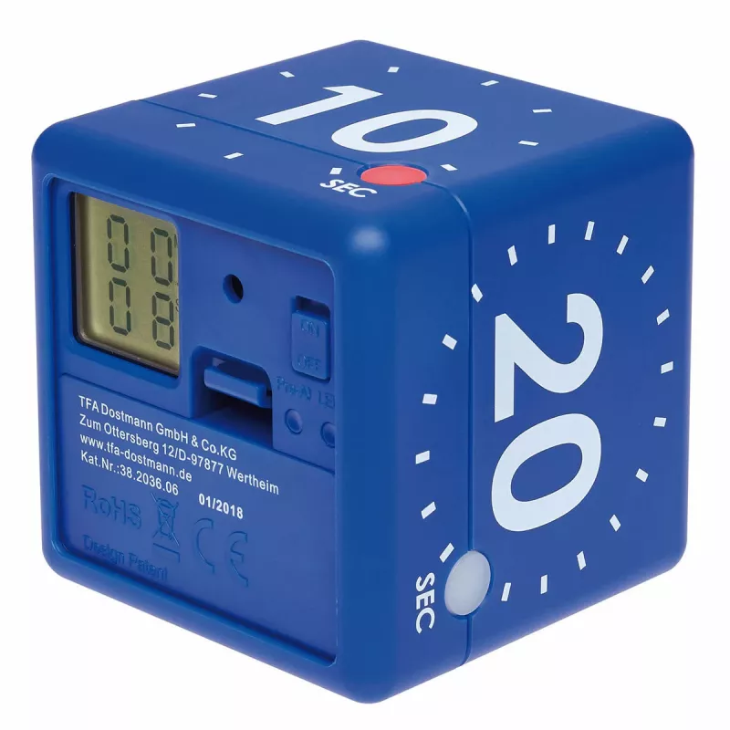 TFA Dostmann Timer CUBE Digitaler Würfel-Timer, Blau 38.2036.06