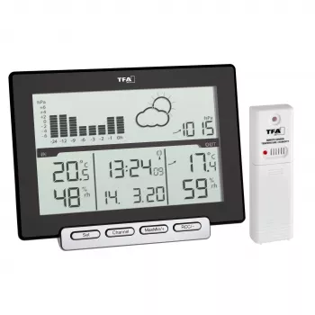 TFA Meteo Sens 35.1139.01 Funk-Wetterstation mit 12-24 Stunden Vorhersage, Mondphase und Außensensor