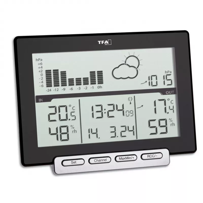 TFA Meteo Sens 35.1139.01 Funk-Wetterstation mit 12-24 Stunden Vorhersage, Mondphase und Außensensor