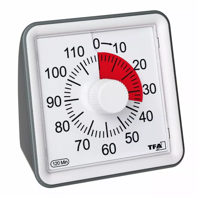 TFA DOSTMANN VISUAL Timer Weiß Analog 60-Minuten Mechanischer Countdown mit Geräuschlosem Betrieb und Akustischem Alarm (38.2043.10)