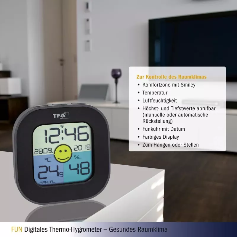 TFA Dostmann FUN Innenraum-Elektronik-Hygrometer Schwarz (30.3242.02)