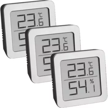 TFA Dostmann 95.2019.54 Digitales Thermo-Hygrometer 3er-Set zur Innenraumklimaüberwachung, Weiß/Silber