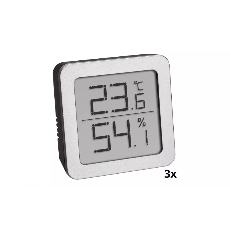 TFA Dostmann 95.2019.54 Digitales Thermo-Hygrometer 3er-Set zur Innenraumklimaüberwachung, Weiß/Silber