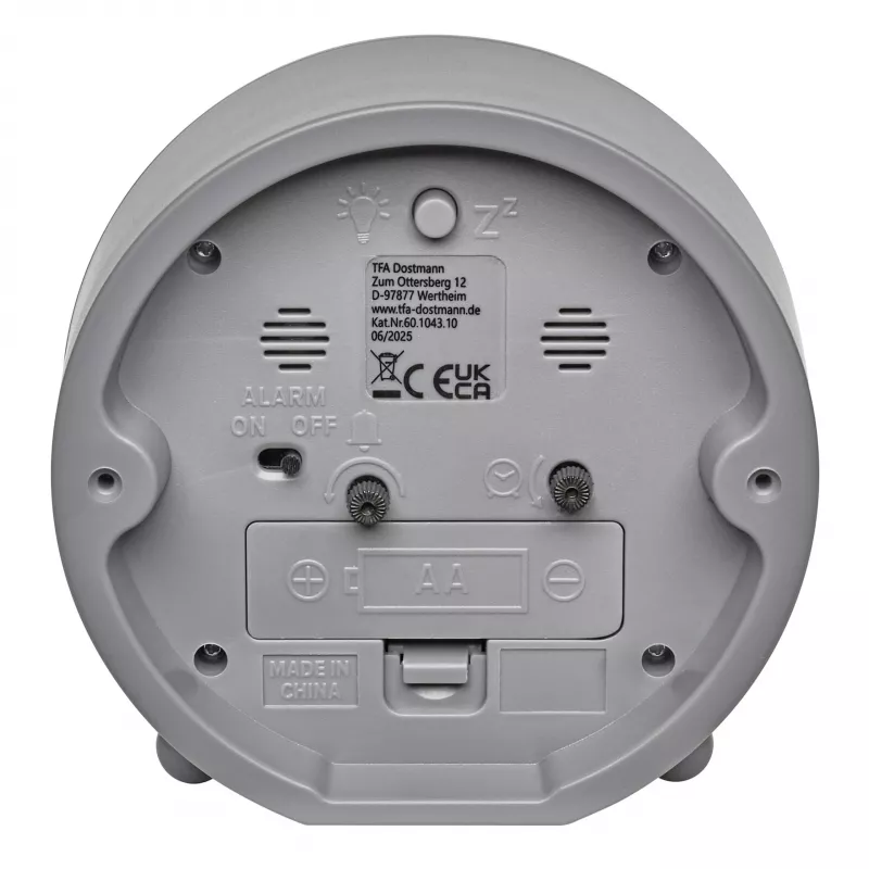 TFA Dostmann 60.1043.10 Quarz-Wecker Grau mit lautlosem Uhrwerk und Crescendo-Alarm