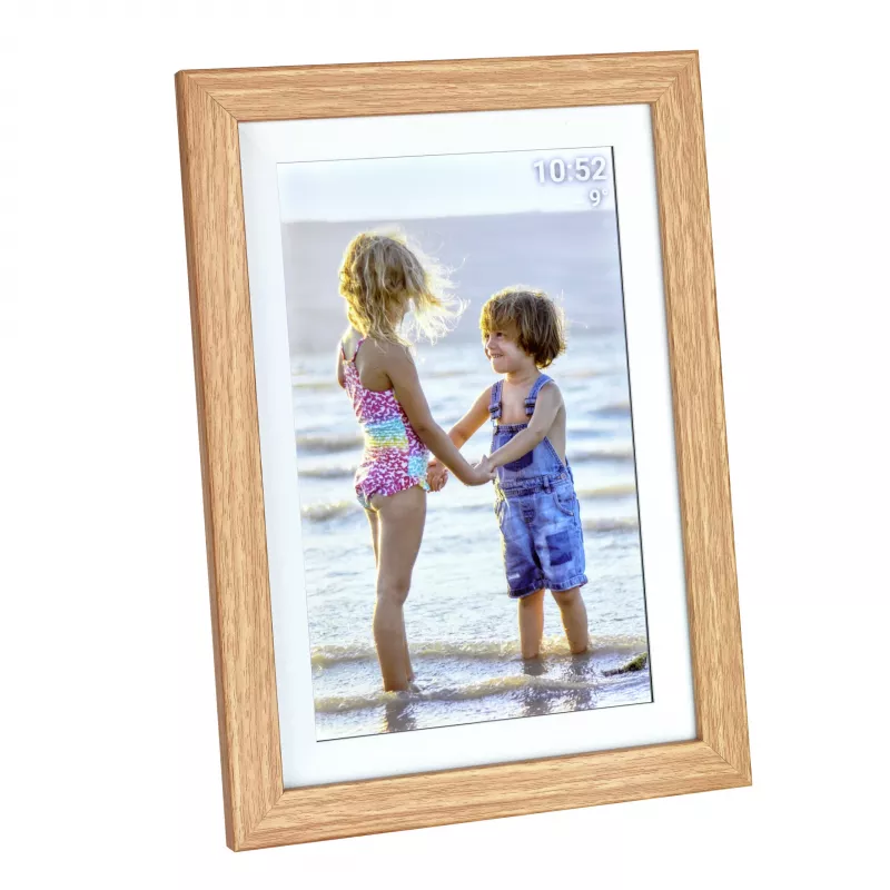 TFA Dostmann FRAMEO App Digitaler WiFi Bilderrahmen 10,1 Zoll 1280x800 IPS Touchscreen 32GB Braunes Holzdesign 37.1002.08