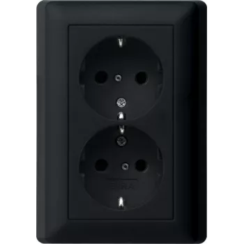 Gira System 55 Schuko Steckdose, 2 Steckdosen, Schwarz, Vollplatte 0783005