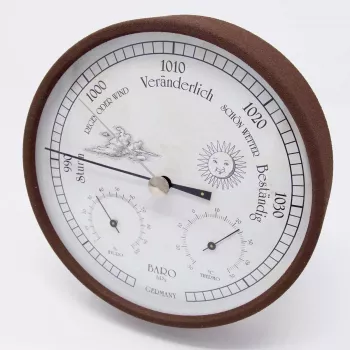 TFA Dostmann 20.2027.08 Analoge Wetterstation mit Barometer, Thermometer und Hygrometer, weißes Zifferblatt, Messinglünette, wandmontierbar