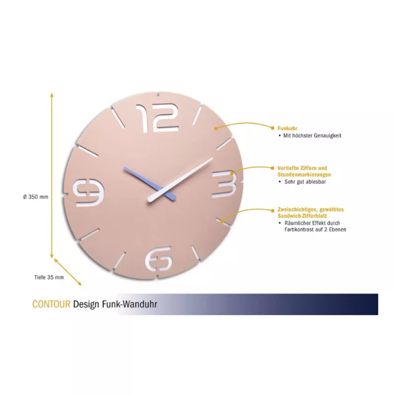 TFA Dostmann Design Funk-Wanduhr Contour, Altrosa/Weiß (60.3536.16)
