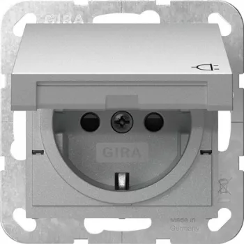 GIRA 441426 SCHUKO Steckdose mit Klappdeckel und Verriegelung, System 55, Reinweiß Glänzend