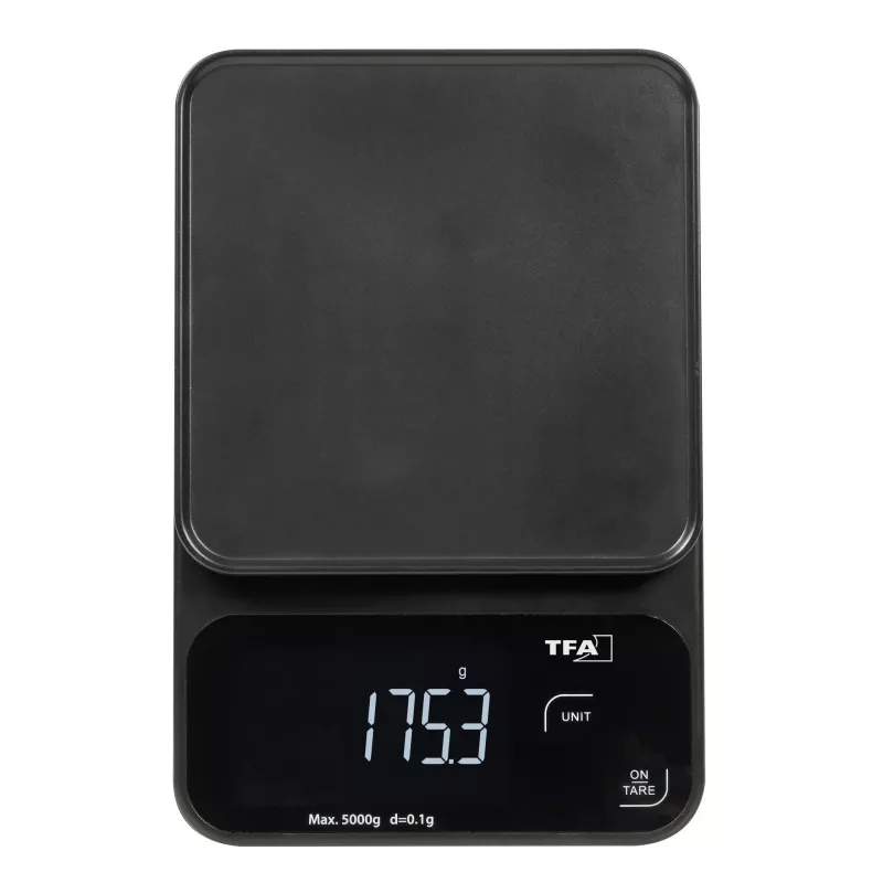 TFA Dostmann COOKIE Digitale Küchenwaage, 5 kg Kapazität, 1 g Genauigkeit, mit Messschüssel, Schwarz 50.2009.01