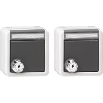 Gira Set 2x SCHUKO Steckdose mit Schloss und Klappdeckel, Aufputz, IP44, gleichschließend, Reinweiß 456030