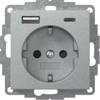 Gira System 55 SCHUKO Steckdose mit USB A/C Ladegerät, Aluminium 245926