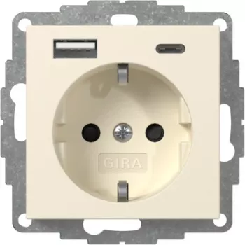 GIRA 245901 SCHUKO Steckdose mit USB-Ladegerät 2x Typ A/C System 55 Cremeweiß