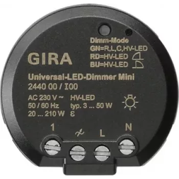 GIRA 244000 Universal-LED-Dimmermodul, Unterputz, elektronisch, 230 V AC, 3-100 W LED / 20-200 W Halogen, Phasenanschnitt, Softstart, Memoryfunktion