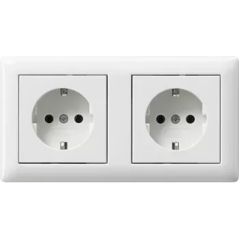 Gira System 55 Schuko Steckdose 2-fach vorverdrahtet mit Rahmen, Reinweiß Glänzend 479303