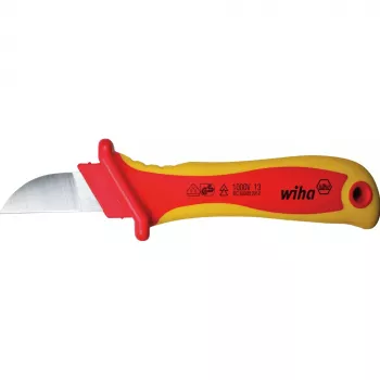 Wiha Kabelmesser 200 mm mit Hakenklinge, isoliert 1000V AC, ergonomischer Mehrkomponenten-Griff, SB-Blisterverpackung 38798