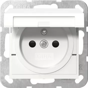 Gira 448803 Schuko-Steckdose mit Klappdeckel, Schutzkontakt, System 55, Reinweiß Glänzend