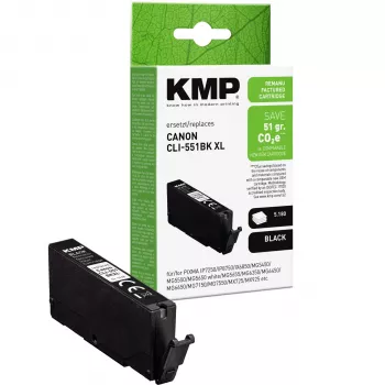 KMP Schwarze kompatible Tintenpatrone für Canon CLI-551 XL BK (Hohe Reichweite, 11 ml, ca. 500 Seiten) 1518,4011