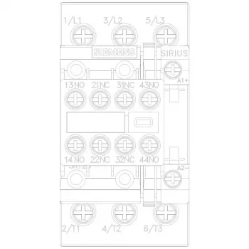 Siemens SIRIUS 3RT2 Leistungsschütz 11kW/400V 2NO+2NC 24V DC Spule, Schraubklemmen, IP20 3RT20261BB443MA0