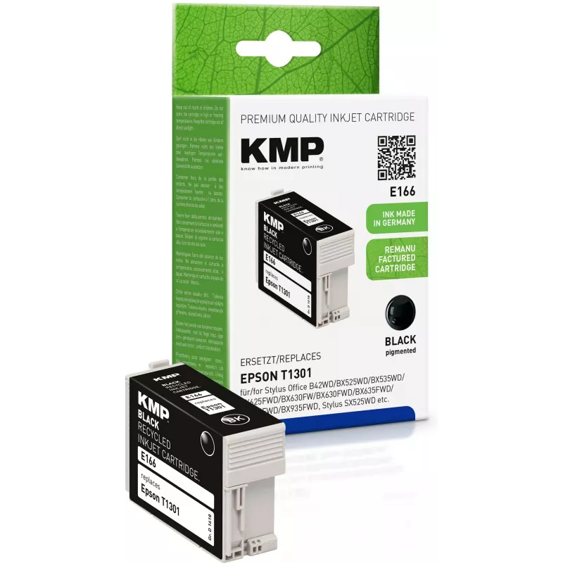 KMP E166 Schwarze kompatible Tintenpatrone für Epson Stylus Office & WorkForce (25 ml, High Yield, ersetzt T1301) 1618.4001