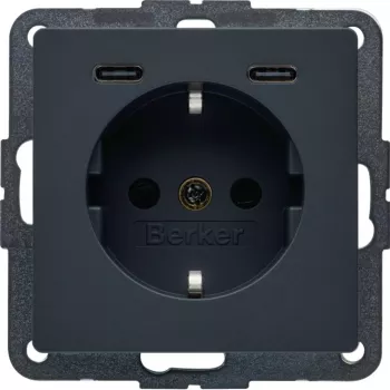 HAGER BERKER 48156086 Schuko-Steckdose mit USB-C PD 20W Ladegerät, Polarweiß Matt