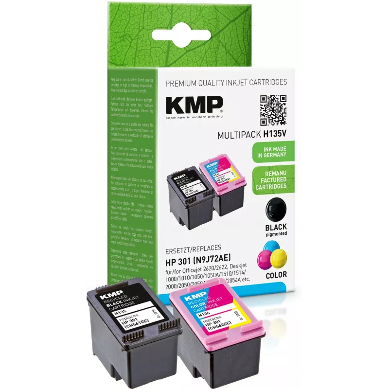 KMP MULTIPACK H135V – 2er-Pack Tintenpatronen Schwarz & Dreifarbig (Alternative zu HP 301XL)