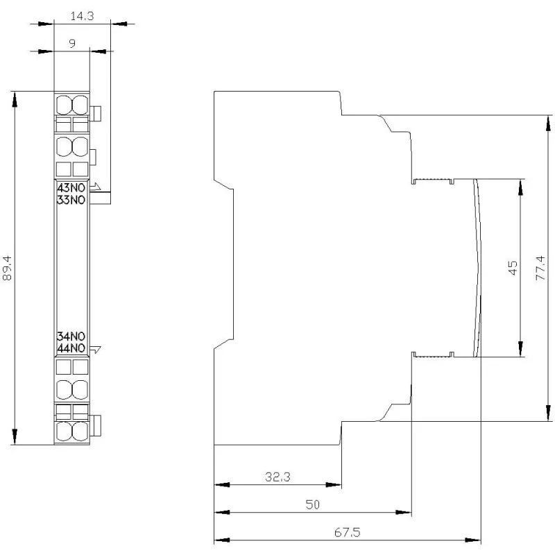 Siemens Hilfsschalter 2 NO, seitliche Montage für 3RV2 Leistungsschalter S00/S0 - 3RV29012B